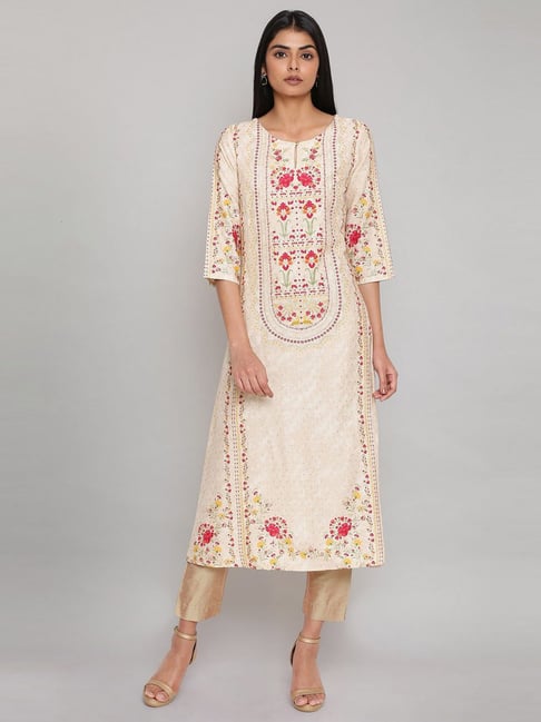 W White Printed A Line Kurta Price in India