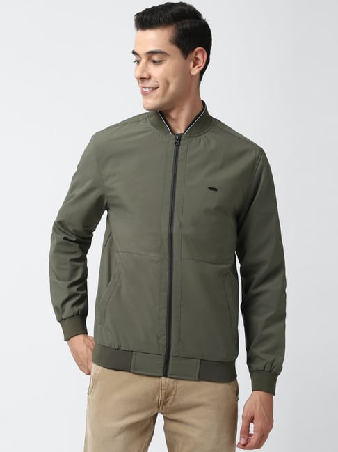 Buy Peter England Men Green Solid Casual Jacket online