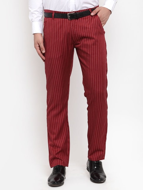 Buy Peter England Black Slim Fit Striped Trousers for Mens Online @ Tata  CLiQ
