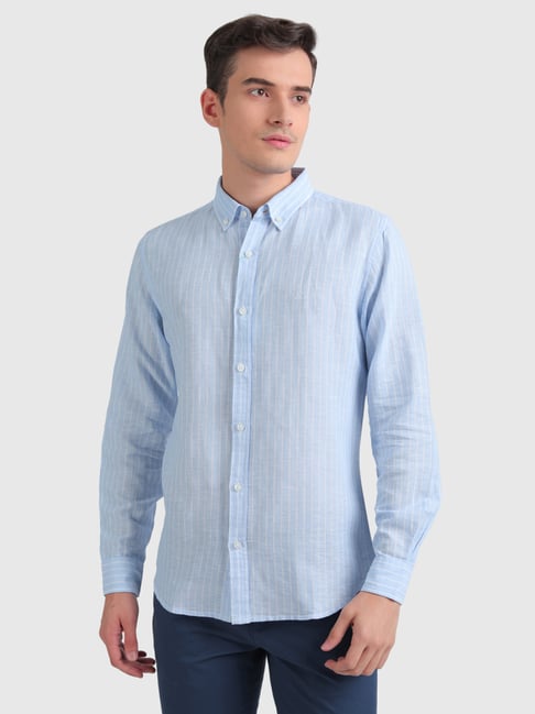 United Colors of Benetton Sky Blue Slim Fit Striped Shirt