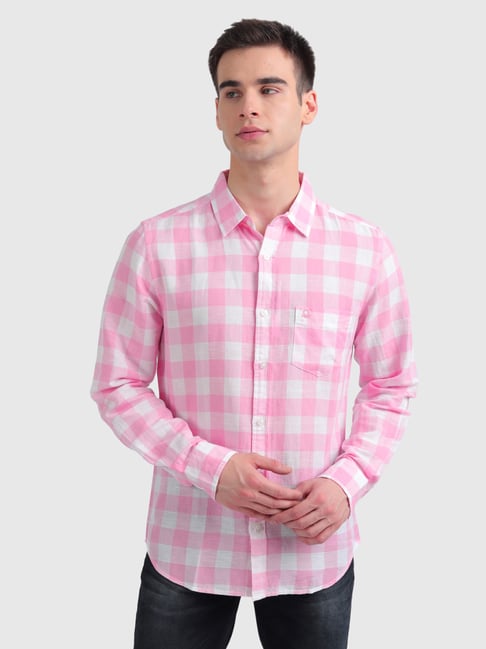 Benetton Pink Slim Fit Check Shirt 