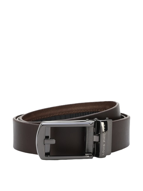 Louis Philippe Brown Solid Wide Belt for Men