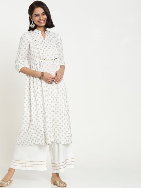 Bewakoof White Printed Kurta With Palazzos Price in India