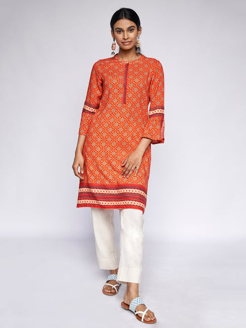 Global Desi Orange Printed Kurta