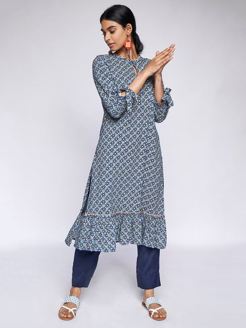 Global Desi Blue Printed Kurta