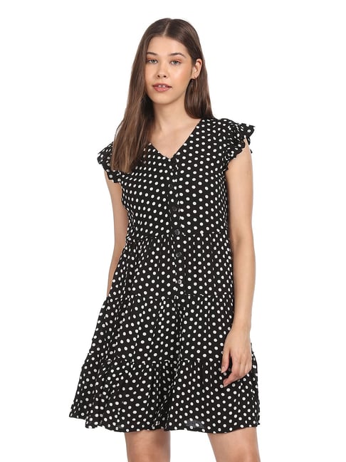 Sugr Black Polka Dot Print Dress Price in India