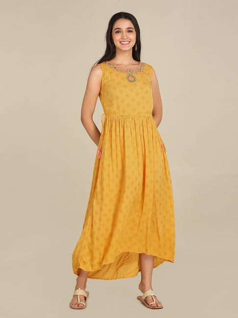 Sugr Yellow Embroidered Dress Price in India