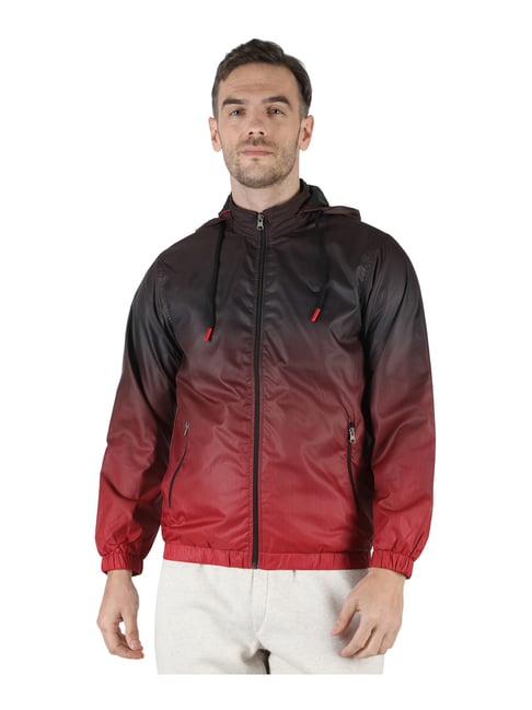 Buy Monte Carlo Red Black Full Sleeves Hooded Jacket for Men's