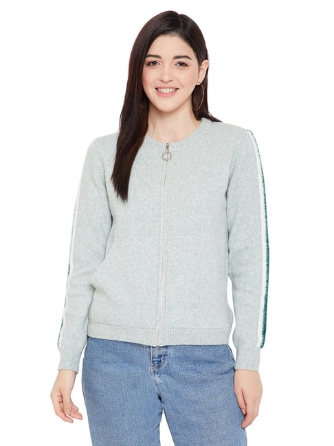 Buy MADAME Light Green Full Sleeves Sweater for Women's Online