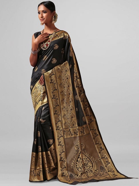 Janasya Black Printed Saree With Blouse Price in India
