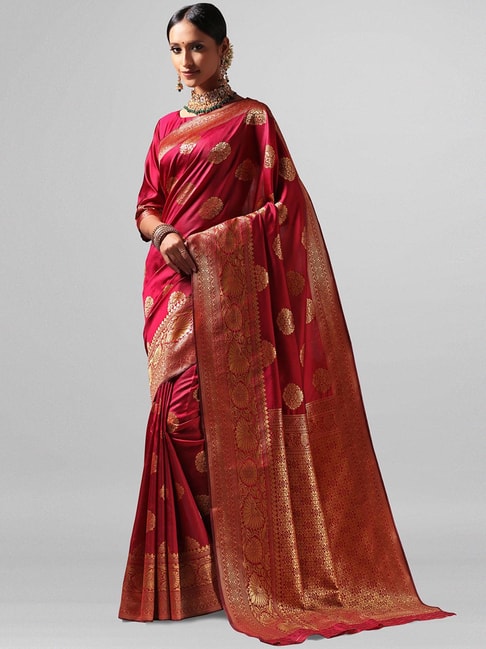 Janasya Pink Printed Saree With Blouse Price in India