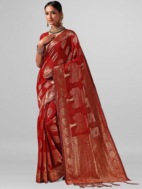 Janasya Maroon Printed Saree With Blouse Price in India