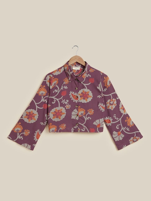 Bombay Paisley Purple Floral-Printed Cropped Shirt Price in India