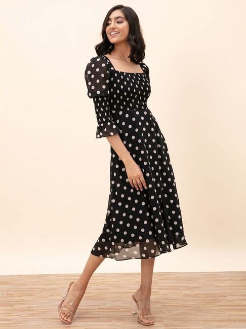 Buy Daevish Women's Western Polka Dot Knee Length Skater Dress|Party Dress|Maxi  Dress|Layered|Top Skirt|Dark Blue Mini Dress (X-Small, Black) at Amazon.in