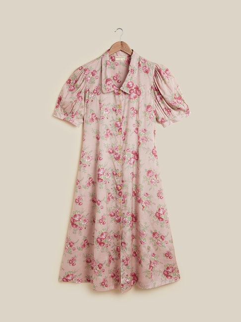 Bombay Paisley Light Pink Floral Shirtdress with Belt Price in India