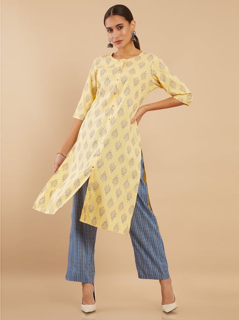 Soch Yellow Printed Kurta Palazzo Set Price in India