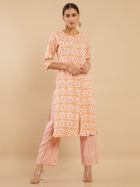 Soch Orange Printed Kurta Palazzo Set Price in India