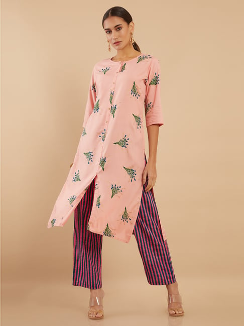 Soch Peach Floral Print Kurta Palazzo Set Price in India