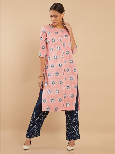 Soch Pink Printed Kurta Palazzo Set Price in India