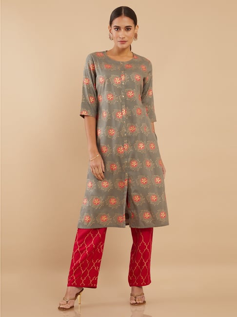 Soch Grey Printed Kurta Palazzo Set Price in India