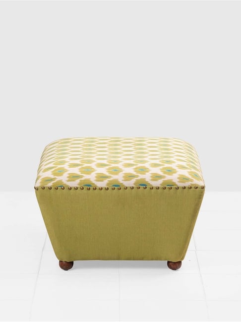 Fabindia Home Printed Green & White Sheesham Wood Arutal Ottoman-Fabindia Home-HomeFurnishing-TATA CLIQ