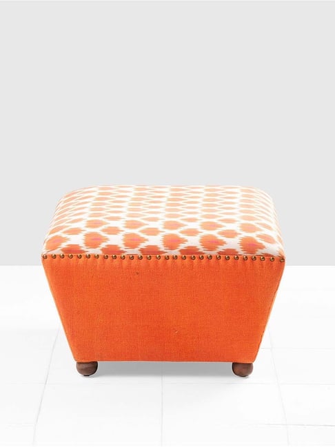 Fabindia Home Printed Orange & White Sheesham Wood Arutal Ottoman-Fabindia Home-HomeFurnishing-TATA CLIQ