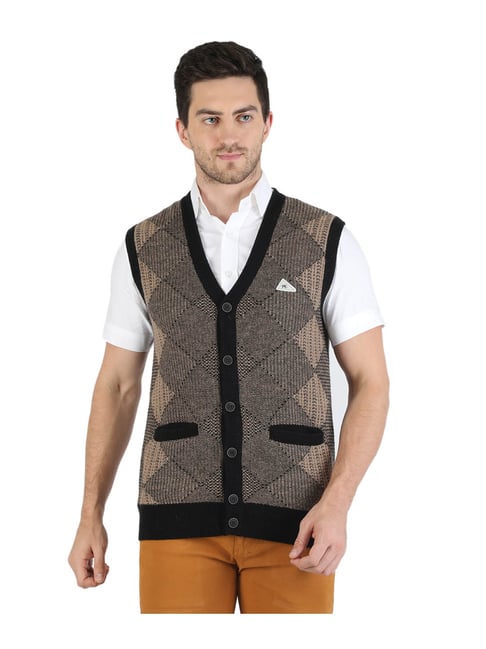 Buy Monte Carlo Brown Black Printed Cardigan for Men Online