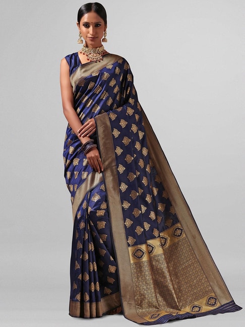 Janasya Blue Printed Saree With Blouse Price in India