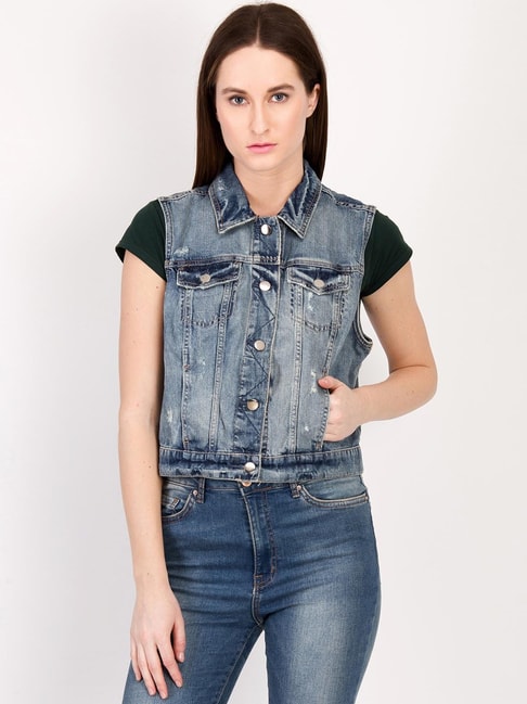 Casual Plain Collar Vest Sleeveless Dark Wash Plus Size Denim Jackets ( Women's Plus) - Walmart.com