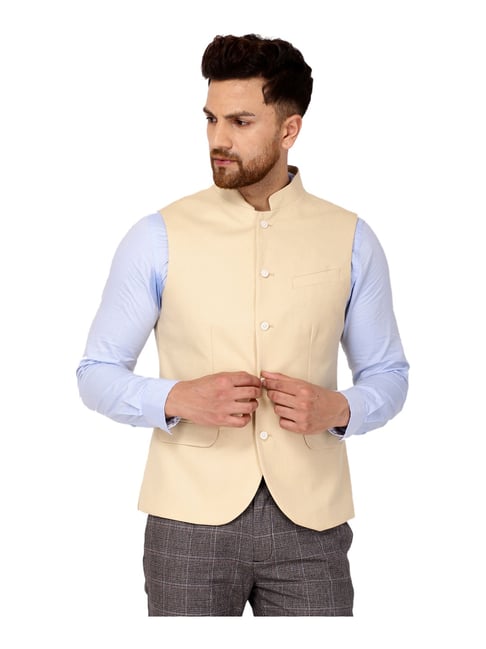 Blackberrys Beige Cotton Slim Fit Nehru Jacket