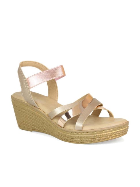 Inc 5 Inc.5 Women's Rose Gold Ankle Strap Wedges