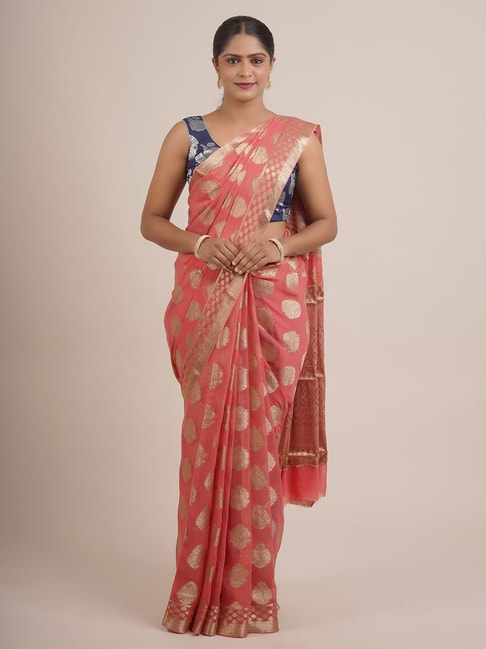 Pothys Pink Silk Woven Saree With Unstitched Blouse Price in India