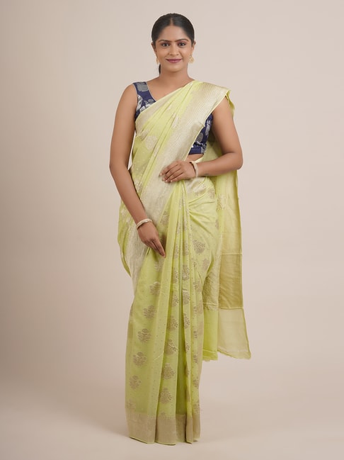 Pothys Green Silk Woven Saree With Unstitched Blouse Price in India