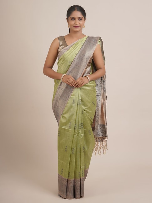 Pothys Green Silk Woven Saree With Unstitched Blouse Price in India