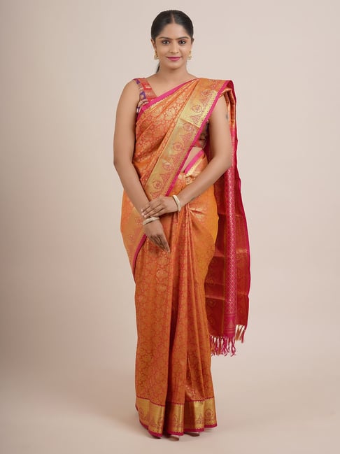 Buy Pothys Pink & Yellow Silk Woven Saree With Unstitched Blouse for Women  Online @ Tata CLiQ