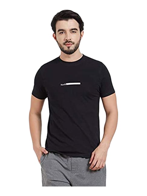 FCUK Black Cotton Regular Fit Logo Printed T-Shirt