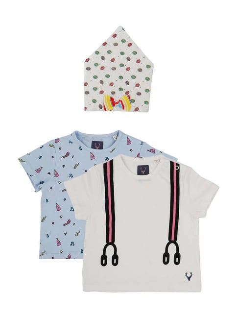 Allen Solly Junior Blue Cotton Printed T-Shirts & Neck Bib - Pack of 2