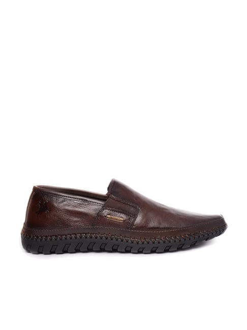 Mens brown leather casual slip hot sale on shoes