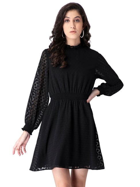 FabAlley Black Self Design Dress Price in India