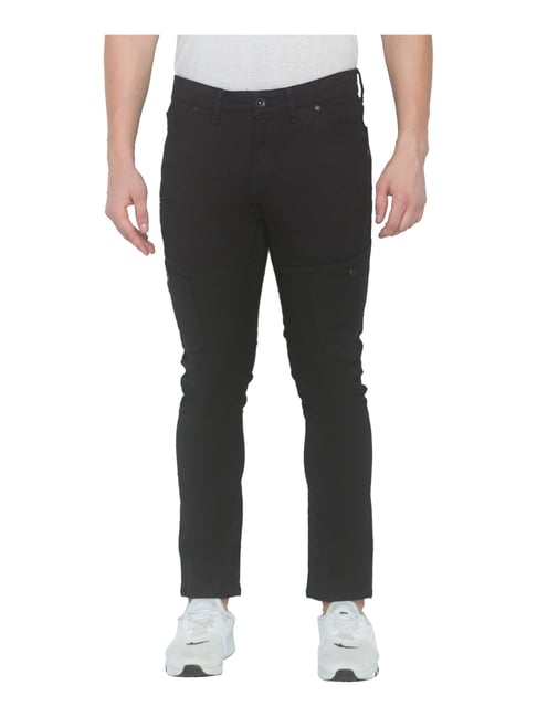 Spykar Black Cotton Slim Fit Printed Jeans