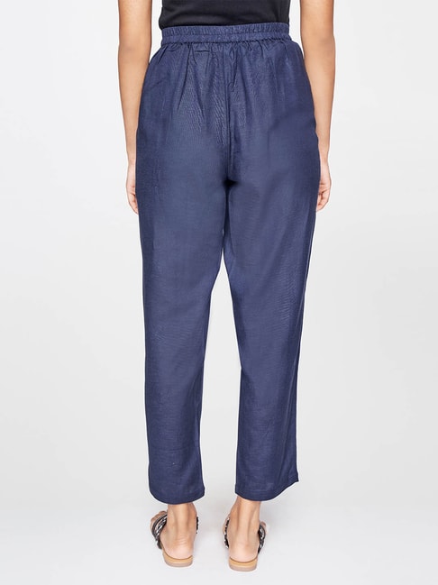 Buy AND Navy Tapered Fit Pants for Women Online @ Tata CLiQ
