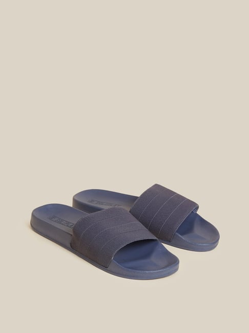 Buy SOLEPLAY by Westside Dark Blue Self-Patterned Slides Online at best ...