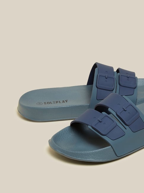 Buy SOLEPLAY by Westside Blue Buckled Slides Online at best price at ...