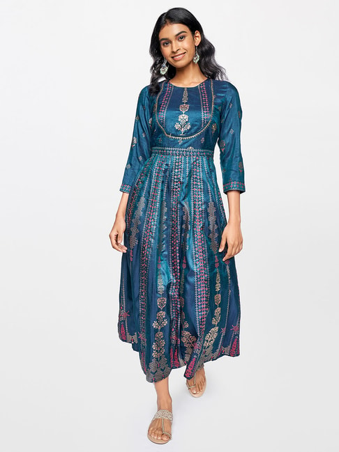 Global Desi Dark Green Printed Dress Price in India