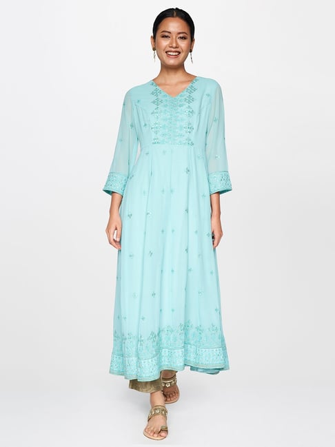 Global Desi Powder Blue Printed Dress Price in India