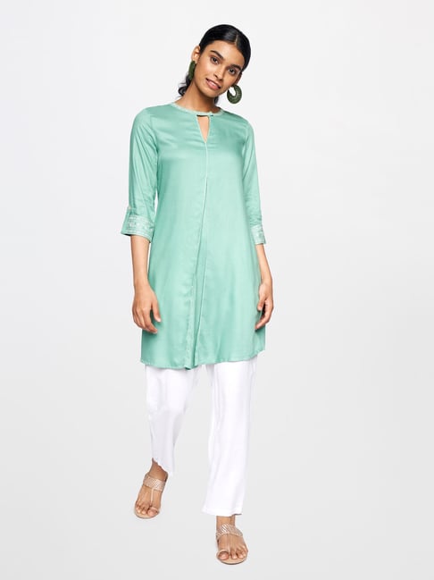 Global Desi Sage Green Embroidered Tunic