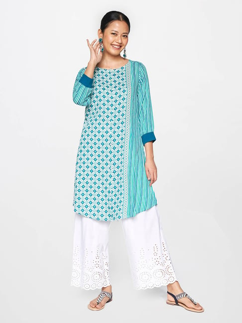 Global Desi Blue Printed Tunic