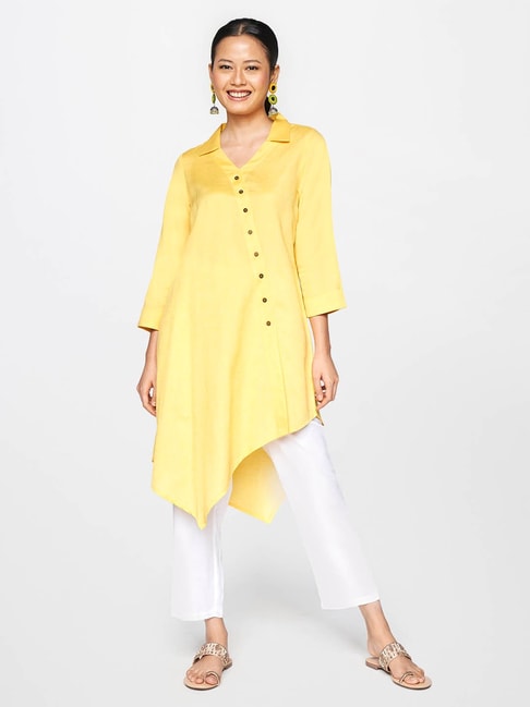 Global Desi Yellow Regular Fit Tunic