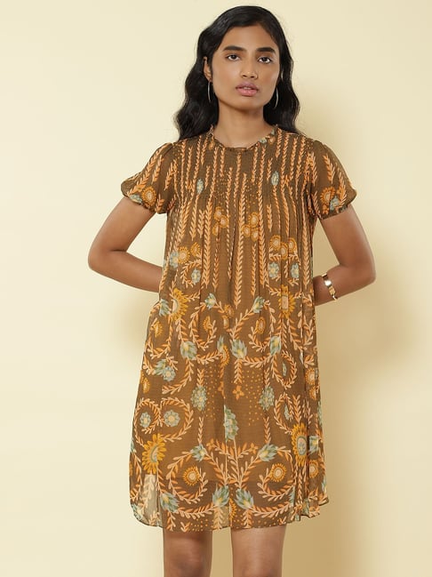 Label Ritu Kumar Brown Printed Tunic With Camisole