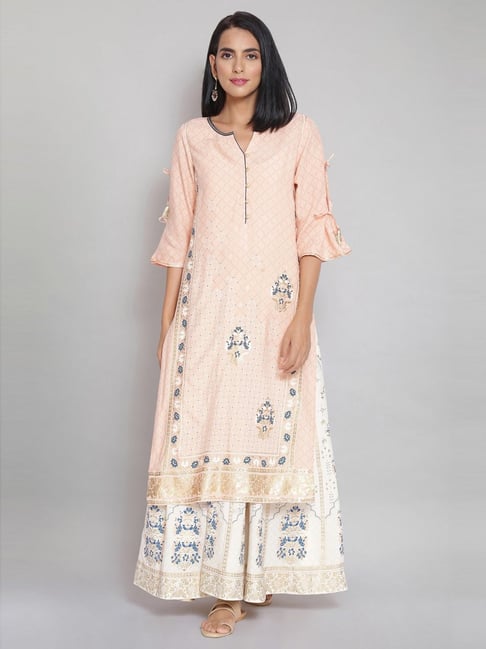 Aurelia Peach Printed Straight Kurta Price in India